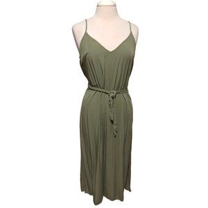 Carve Designs olive green sleeveless midi dress tie waist L